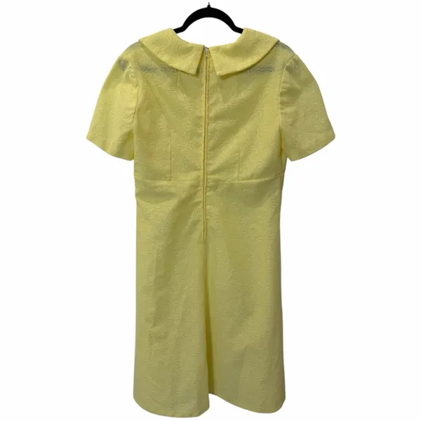 VINTAGE 60s Yellow Jacquard Empire Waist Mod Dress Large - Image 6