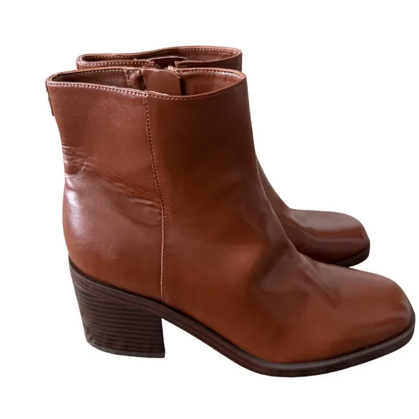 Nine West Cognac Brown Square Toe Block Heel Ankle Boots Womens 7.5M - Image 2
