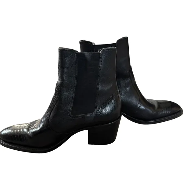 Hunt Club Cheyenne Chelsea Boots‎ Sz 8.5 Black Leather Crocodile Western Heeled - Image 6
