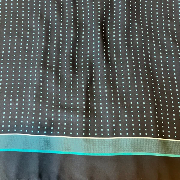 LOFT‎ PETITES Navy Blue Teal Dot Print Long Sleeve Pleated Hem Top - Image 3