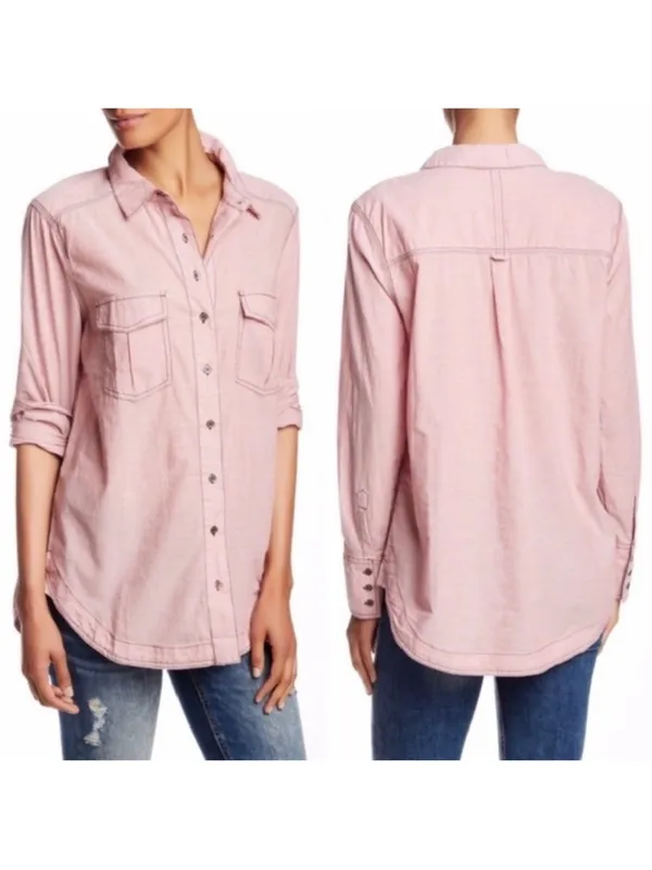 Free People Last Chance Cotton Button Down Pink Medium - Image 2