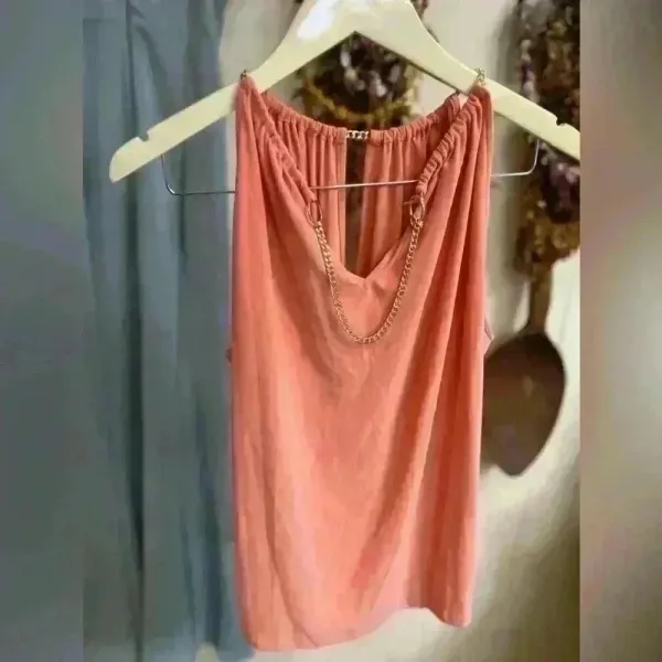 $278 Ramy Brook Rosette Chain Trim Halter Top Size Medium Deco‎ Rose NEW - Image 4