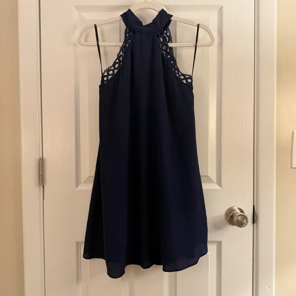Lulus Any Sway, Shape, or Form Navy Blue Lace Halter Dress Small - Image 3