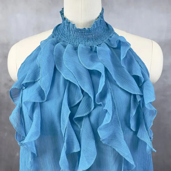 Y2K Going Out Ruffle Halter Top Womens Large Smocked Back Coquette Fairy Dainty‎ - Image 2
