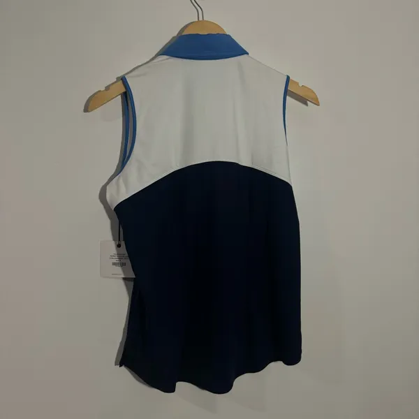 NWT Belyn Key Perry‎ Sleeveless Golf Polo Tank White/Blue Size Small - Image 6