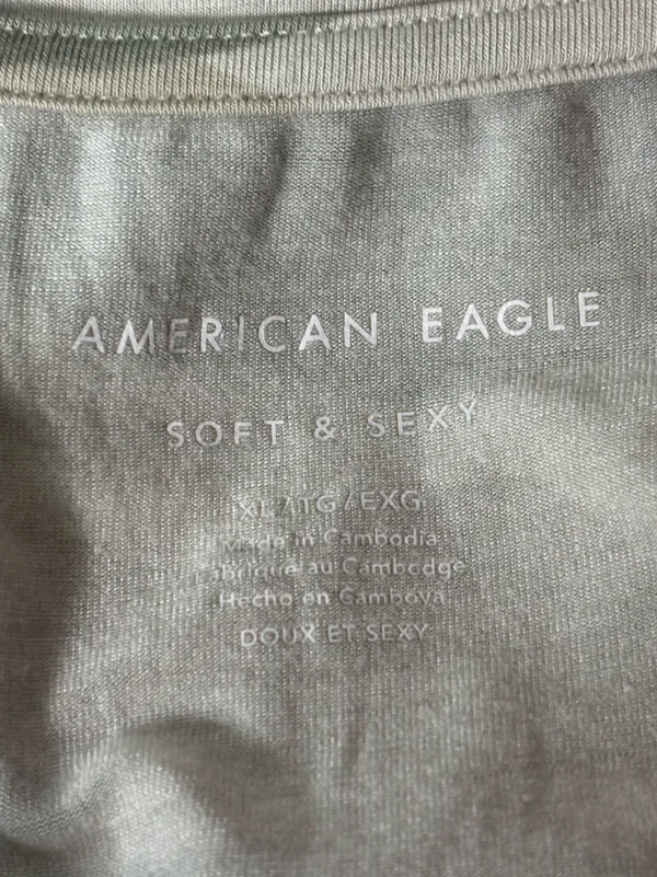 American Eagle Outfitters Sage and Cream Camo V-Neck Tee - Image 2