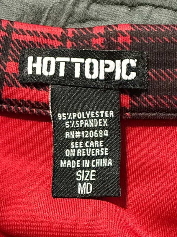 Hot Topic size medium women’s goth skater skirt black and red plaid o-ring - Image 6