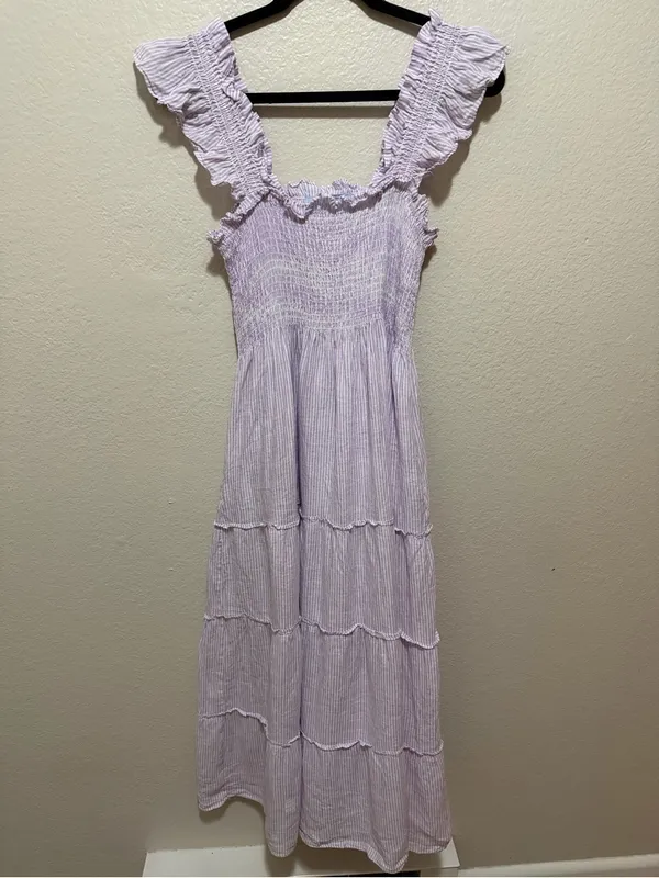 Hill House Home Linen Ellie Nap Dress Lilac Stripe Medium Cottagecore - Image 3