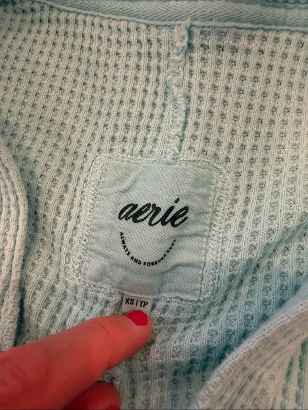 aerie Blue/Teal Waffle Henley Pullover Size XS - C72-011 - Image 2