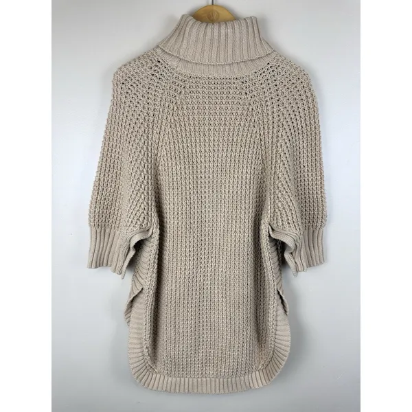 J.Crew Women’s Size XS Cozy Knit Turtleneck Poncho Sweater 100% Cotton Camel - Image 6