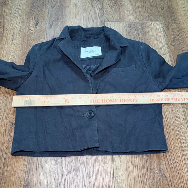 American Eagle Womens XS Dark Gray Linen Blend Cropped Blazer One Button Jacket - Image 5