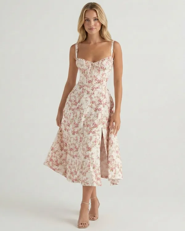 Boutique Floral Midi Summer Corset Dress - Image 2