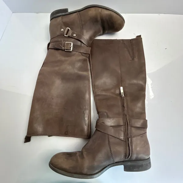 Enzo‎ Angiolini Brown Leather Tall Riding Boots Buckle Strap Size 7.5M - Image 7