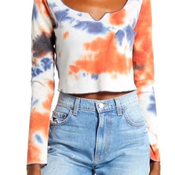 All in Favor Tie Dye Waffle Knit Crop Top Multi Color XL - Image 4