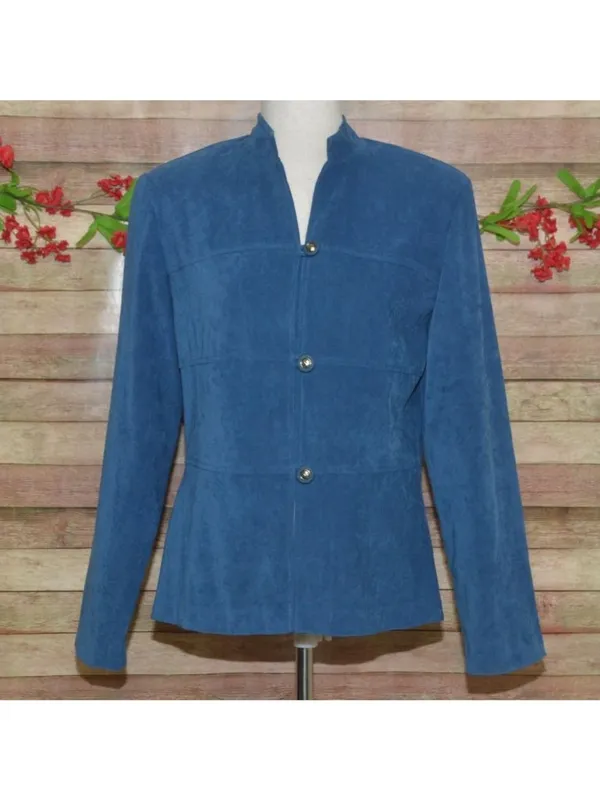 R&K Originals Womens Size 8 Blue Faux Suede Peplum Jacket Blazer Y2K Structured - Image 2