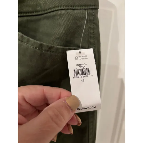 Old Navy Pixie Mid-Rise Cropped Chino Olive Green Dress Casual Utility‎ Sz 12 - Image 3