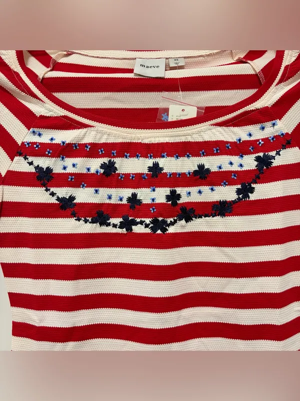 Anthropologie Maeve Embroidered Flowers Scoop Neck Tee XS NWT‎ - Image 7