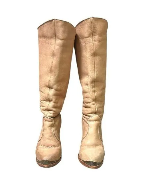 Vintage knee high tan leather boots 7 M - Image 2