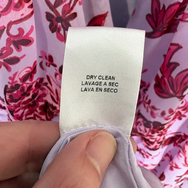 Badgley Mischka Floral‎ Chiffon Midi Dress Lavender Pink V-Neck Sz 2 Long Sleeve - Image 10
