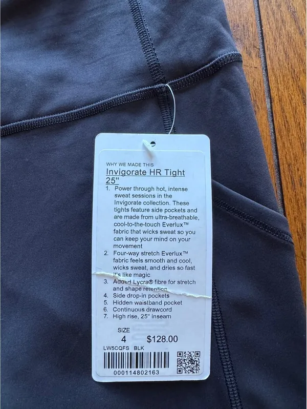 Lululemon Invigorate With Pockets High Rise 25” Black Size 4 NWT - Image 4