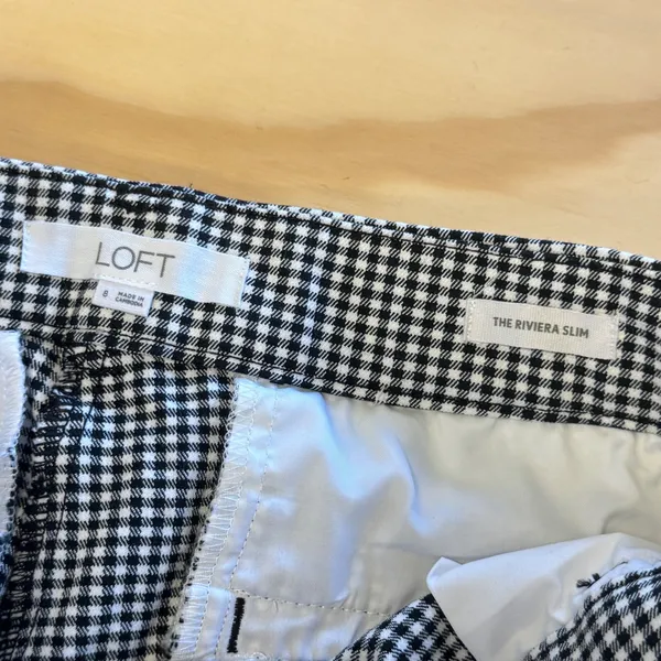 LOFT The Riviera Slim Gingham Houndstooth Pants Black White Check Cropped Size 8 - Image 7