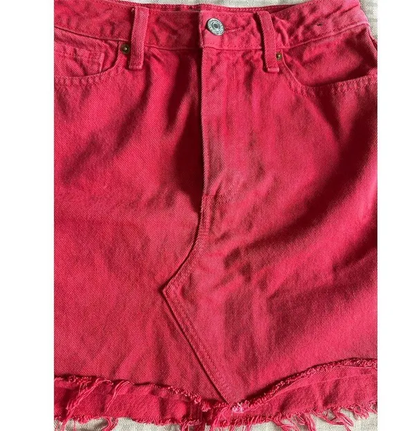 Abercrombie & Fitch Women's Red Denim A-Line Mini Skirt Size 24 - Image 3