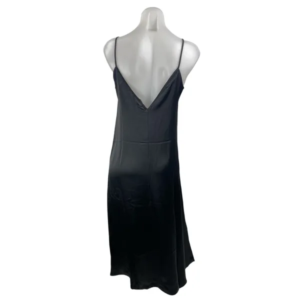 H&M Women's Black Silk Satin Sleeveless V Neck Cami Tank Maxi Slip Dress Size S - Image 4