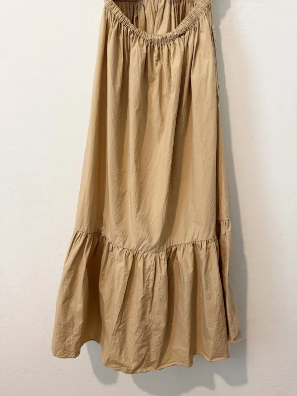 Mable Cotton Poplin Tiered Midi Dress Size Small Tan Cottagecore Milkmaid Boho - Image 11