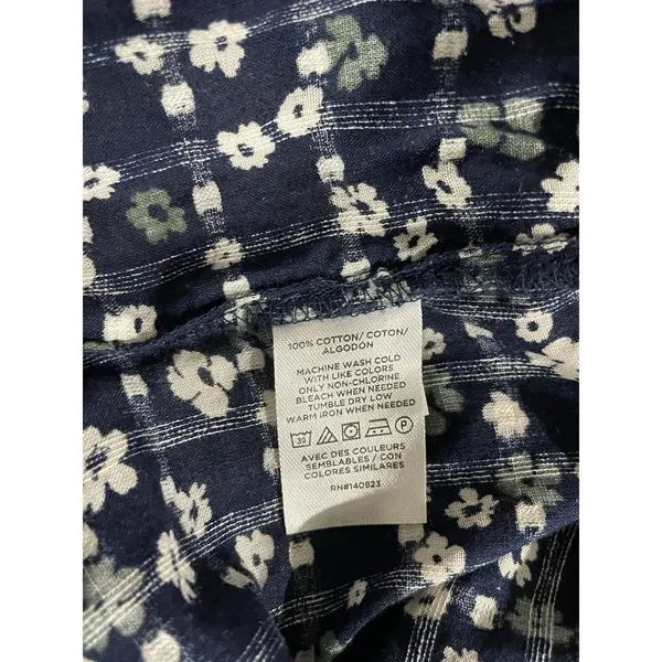 Women's Loft Blue Floral Blouse Size M Semi Sheer Long Sleeves 100% Cotton - Image 6