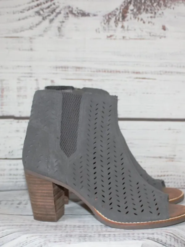 Toms Desert Taupe Suede Majorca Heeled Peep toe ankle Boot Women's size 7 - Image 4