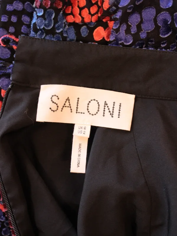 SALONI Blue Isa Ruffle Velvet Burnout Midi Dress US 2 UK 6 MSRP $850 - Image 8