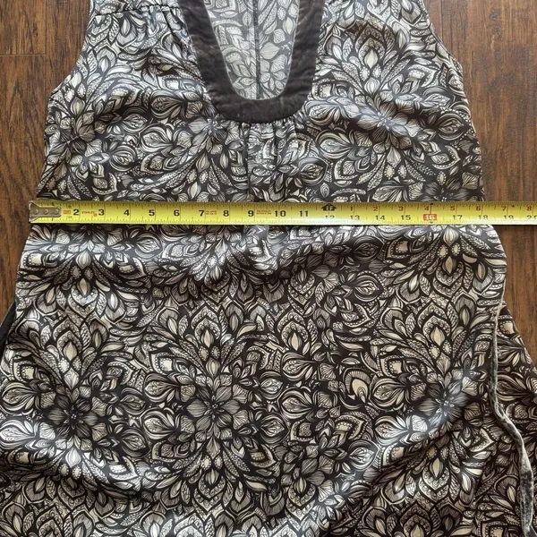 Beth Bowley 100% Silk Dress Geometric Lace Print Velvet Trim Belted Womens Size - Image 10