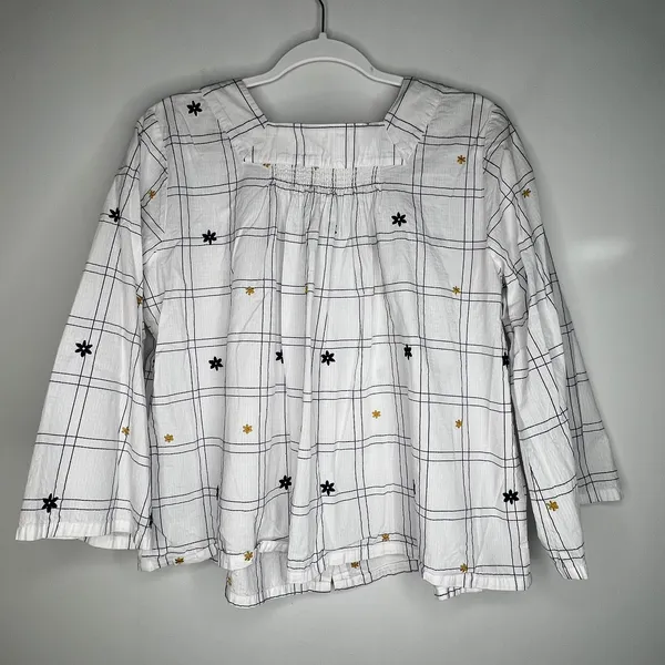 Madewell Windowpane Embroidery Blouse Size M - Image 3