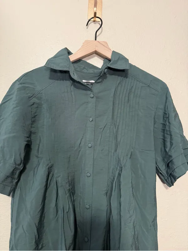 Anthropologie Pilcro Olive Green Short Sleeve Pintuck Tunic Shirt Dress Size Sm - Image 5