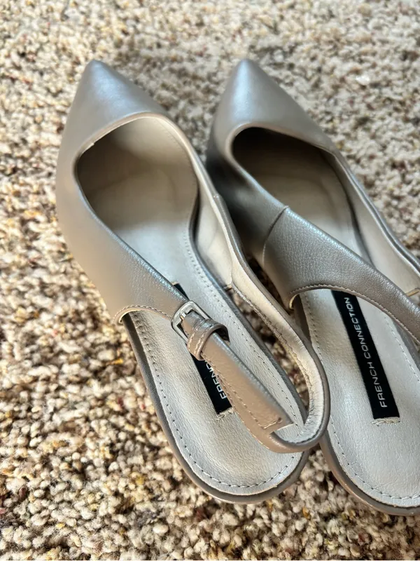 French Connection Taupe Pointed-Toe Slingback Kitten Heels - Image 8