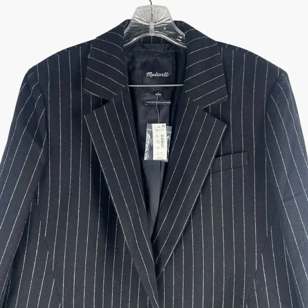 Madewell Wool Blend Oversized Blazer Jacket in Pinstripe Black Size 8 - Image 5