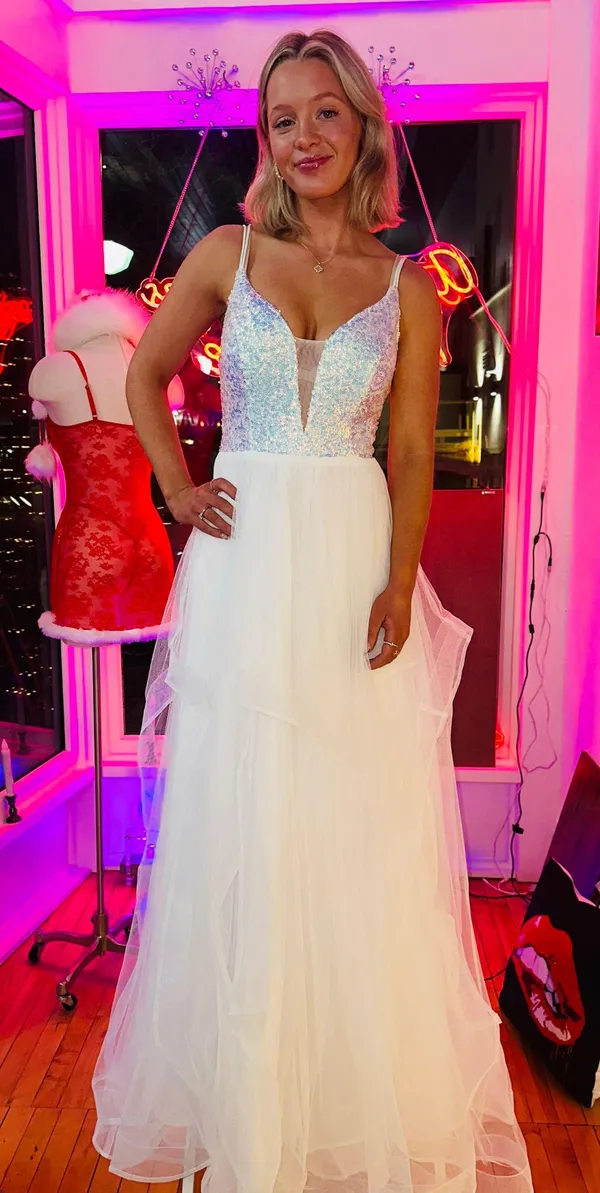 Cinderella Divine White Sequin And Mesh Maxi Prom Dress - Image 3