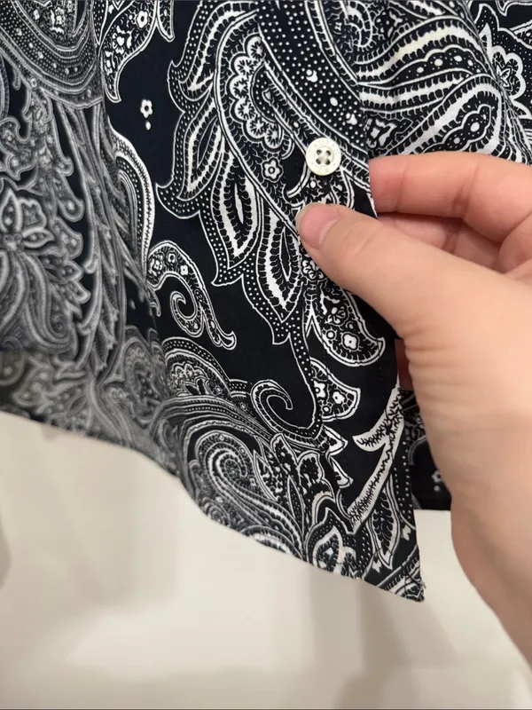 Lauren Ralph Lauren Black & White Paisley Non-Iron Button-Down Preppy Shirt sz M - Image 7