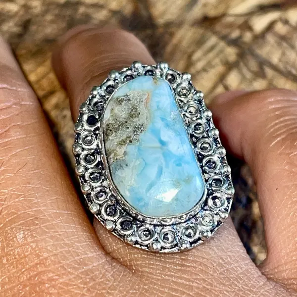 Caribbean Larimar Ring Size 7 1/4 Blue - Image 6