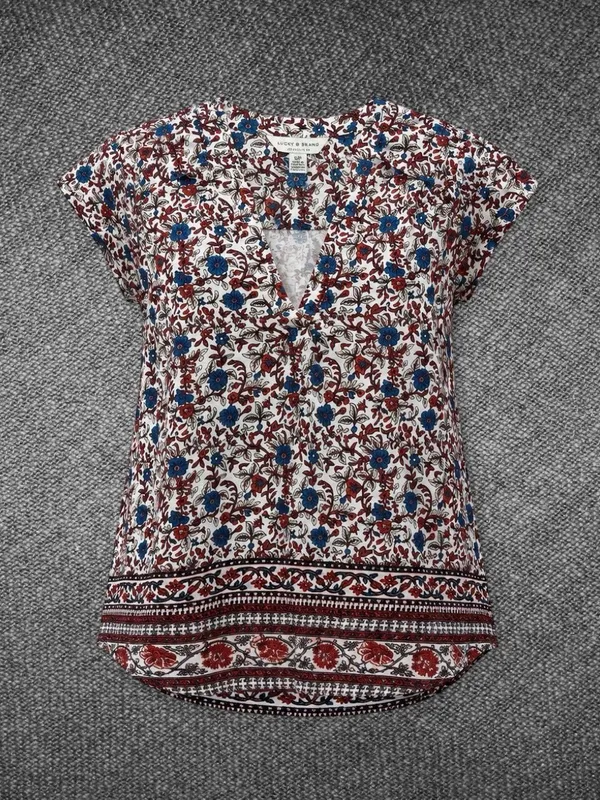 Lucky Brand Women’s Small Floral Border Print V-Neck Cotton Modal Top - Image 2