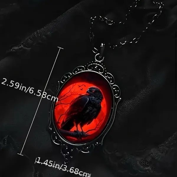 Gothic‎ Crow Red Moon Cameo Style Black Necklace Pendent - Image 7