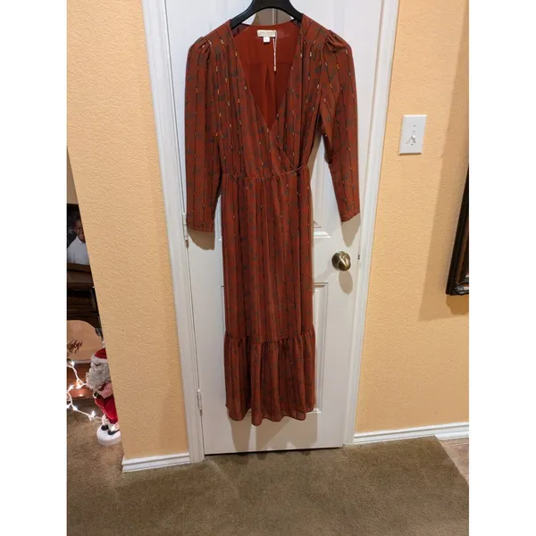 See U Soon Brown Wrap Long Midi Long Sleeve Dress Size Small - Image 8
