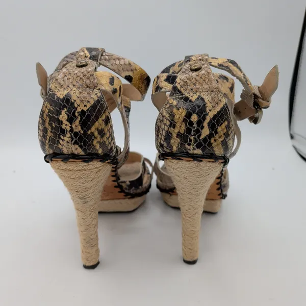 Via Spiga Snakeskin Print Jute Wrapped Platform Sandals Heels Tan‎ Brown 6M - Image 5