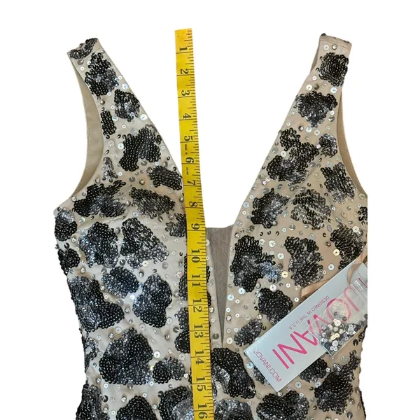 NWT Designer Jovani Sz.00 Mini Dress Sequin Leopard Print Nude Illusion Low Back - Image 10
