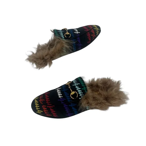 Gucci Garden Princetown GG‎ Cloth Fur Lined Mule Slippers 36 - Image 6