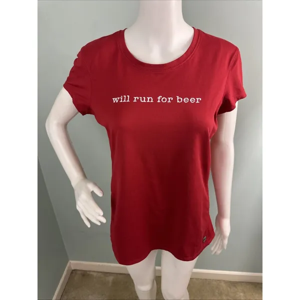 ALO Women's Red Performance Will Run For Beer Coolfit My Mottoz Shirt Sz XL - Image 2