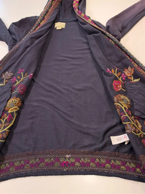 Lucky Brand Lucky Lotus Navy Embroidered Hooded Longline Jacket - Image 6
