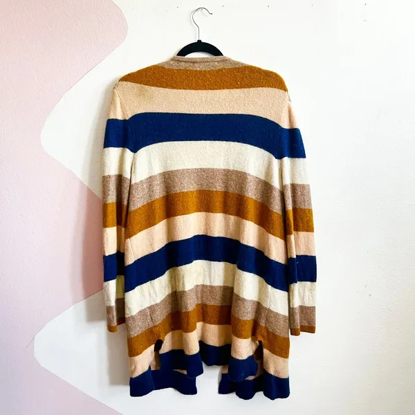 Madewell Kent Stripe Longline Open Cardigan Alpaca Wool Blend‎ Multicolor Medium - Image 2