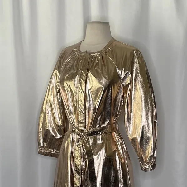 NWT!! Anthropologie MARE MARE Shine Faux Leather Shirt Dress Pearl Metallic XS - Image 7
