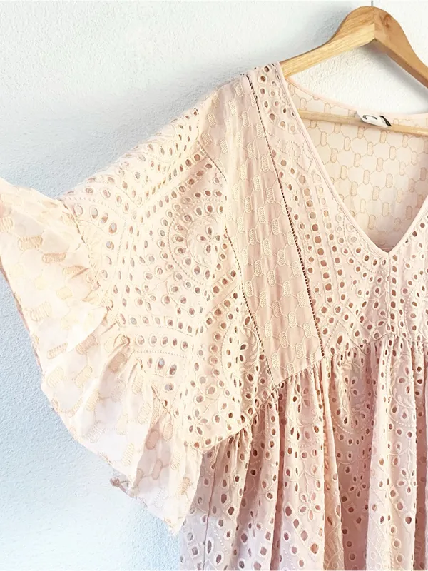 Anthropologie Akemi + Kin Brooke Blush Pink Eyelet Swing Dress - Image 4